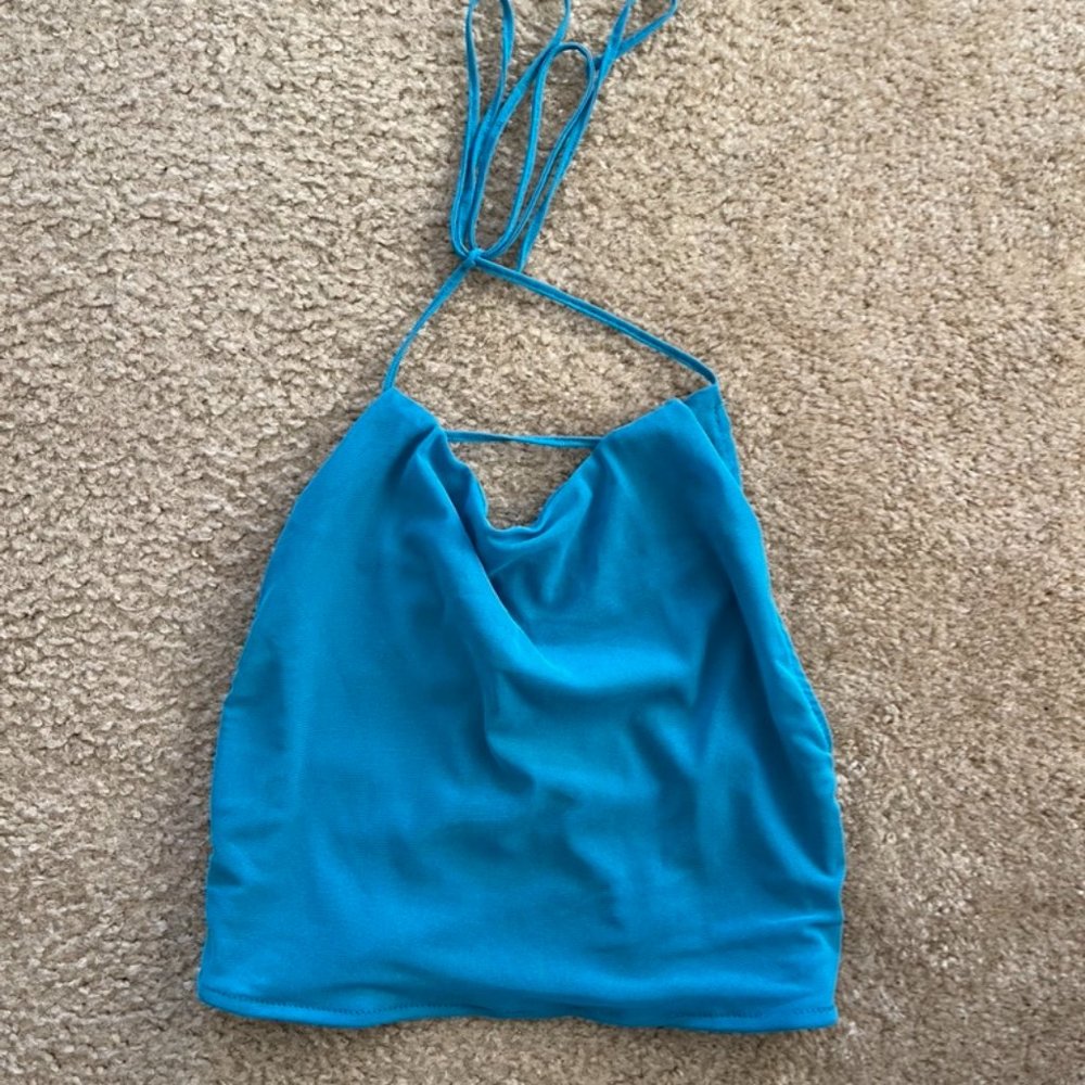 blue sheer lined crop top - motel rocks